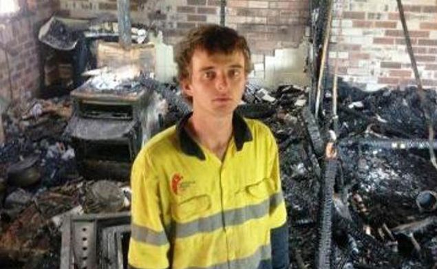 Jade Pearce stands in what remains of his home after it was destroyed by fire this month. Jade Pearce stands in what remains of his home after it was destroyed by fire this month.